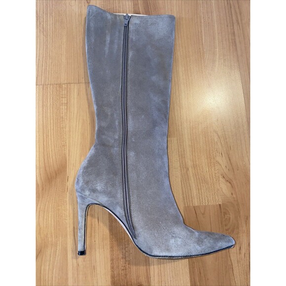 Alexandre Birman Beige Gray Suede Pointed Toe Zip High Heel Mid Calf Boot- 35.5 - Picture 3 of 12